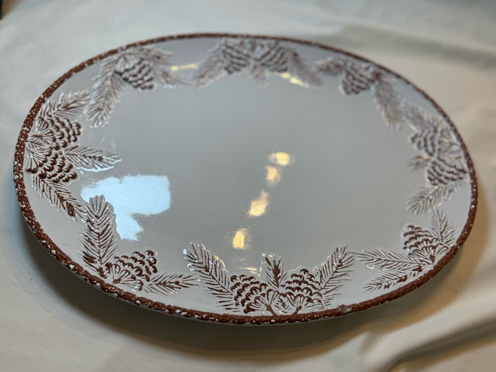 Certified International Pinecone Oval Ceramic Platter Glossy Nature 15” x 12”